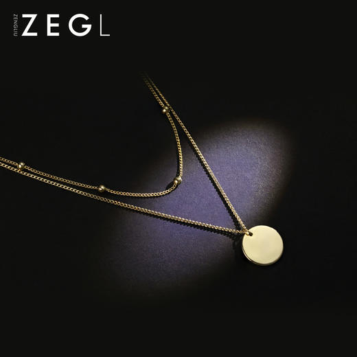 ZEGL双层叠戴项链女锁骨链金色硬币吊坠小众设计感毛衣颈链配饰品 商品图2