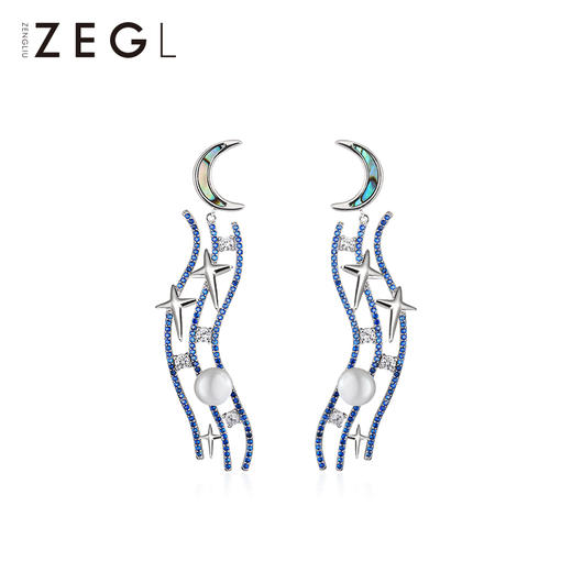 ZENGLIU设计师美人鱼系列线条耳环2021新款潮月亮耳钉女银针耳饰 商品图1