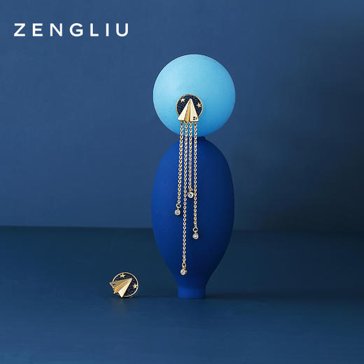 ZENGLIU设计师纸飞机耳钉耳环女气质长款不对称流苏耳坠星空耳饰 商品图3