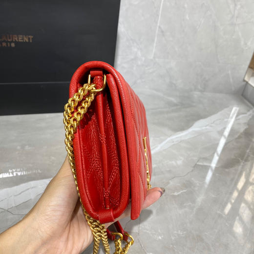 Becky菱形绗缝小羊皮链条包-红色 商品图4