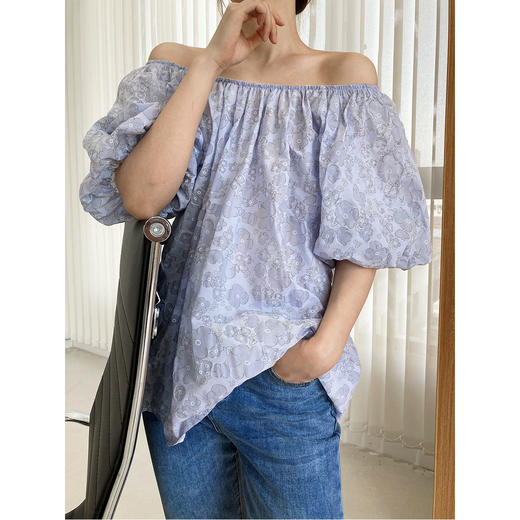 【别致设计感】一字肩泡泡袖 锁骨衬衫 清新可爱 小众娃娃衫 商品图5