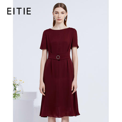 故障+EITIE爱特爱夏季新款通勤优雅收腰显瘦简约纯色A字连衣裙5907631 商品图1