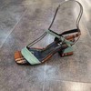 lfgj jeans AG802 蛇皮格子布拼接中粗跟女凉鞋 商品缩略图1