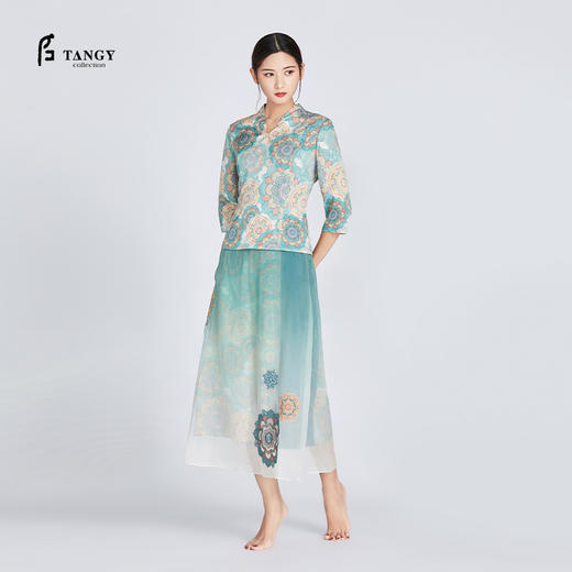 TANGY Collection/天意精品清新典雅国潮桑蚕丝真丝印花吊染半身裙 商品图2