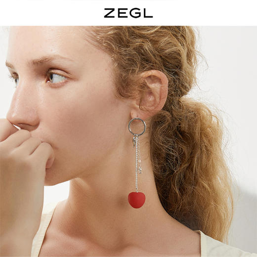 ZEGL设计师蜜语系列红色樱桃3D打印设计感耳环女夏季耳钉银针耳饰 商品图2