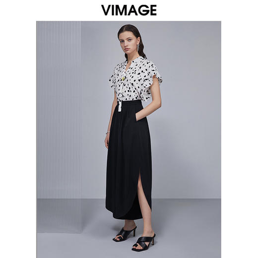 VIMAGE纬漫纪女装夏款新品时尚通勤开叉显腿长高腰阔腿裤V1505118 商品图1
