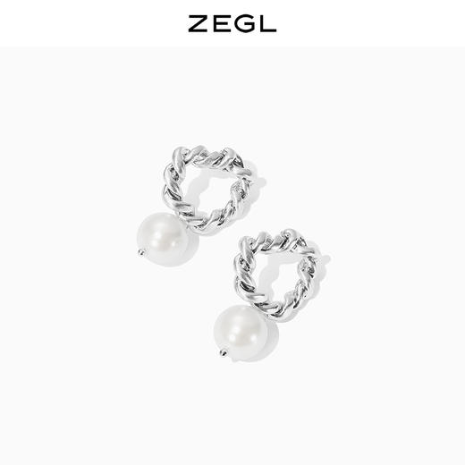 ZEGL复古素圈麻花人工珍珠耳环女小众设计感耳钉韩国气质网红耳饰 商品图3