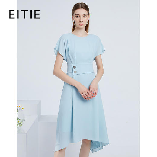 EITIE爱特爱夏季新款时尚气质圆领显瘦纯色简约连衣裙女59076107 商品图0
