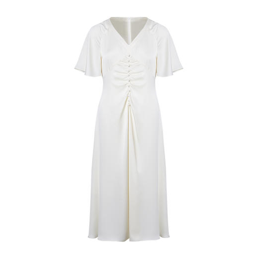 VIMAGE纬漫纪V领褶皱纯色百搭气质温柔风长裙仙女裙连衣裙V1507128 商品图5