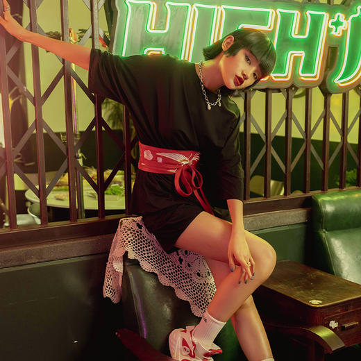 【凉感面料】火锅国潮系列刺绣 带腰封 落肩袖短袖/短裤 商品图2