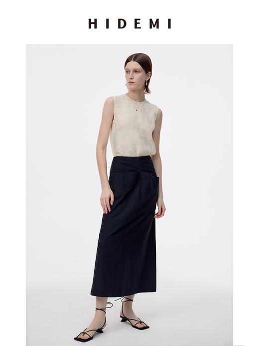 HIDEMI黑色简约大口袋设计感半身A字长裙 商品图13