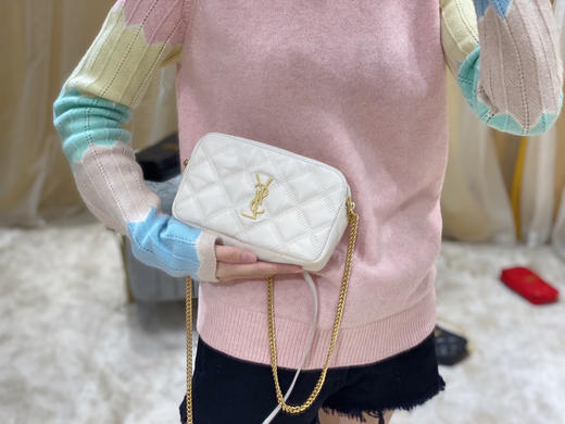 BECKY 菱形绗缝双拉链手拿链条包-白色 商品图1