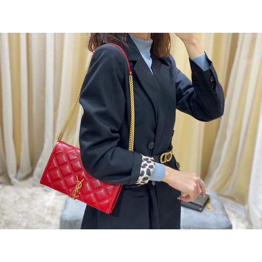 Becky菱形绗缝小羊皮链条包-红色 商品图0