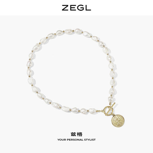 ZEGL巴洛克淡水珍珠项链女轻奢小众复古硬币人像吊坠短款锁骨颈链 商品图3