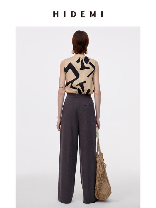 HIDEMI夜灰色简约不对称设计感一粒扣阔腿裤 商品图13