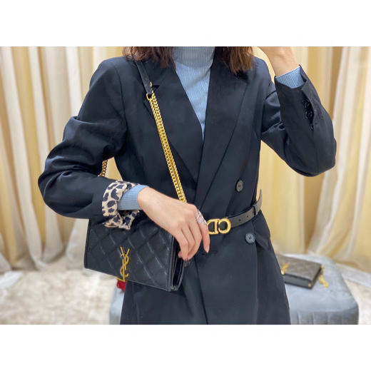 Becky菱形绗缝小羊皮链条包-黑色 商品图2