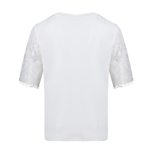 VIMAGE纬漫纪夏季新品白色百搭透气圆领蕾丝镂空五分袖T恤V1502102 商品图6