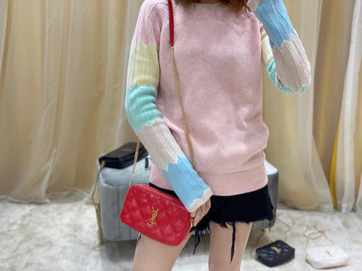 BECKY 菱形绗缝双拉链手拿链条包-红色 商品图1