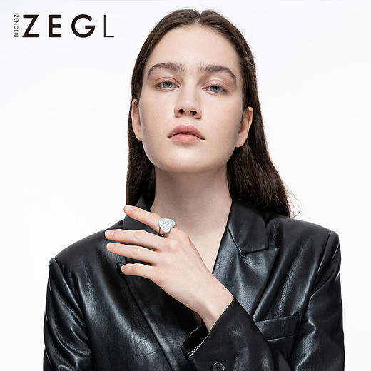 ZEGL宽面爱心戒指女ins小众设计简约气质指环时尚个性网红食指戒 商品图4