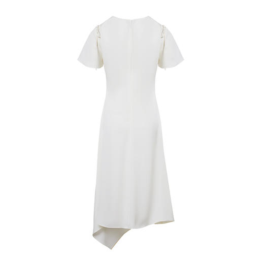 VIMAGE纬漫纪夏季新品纯色圆领通勤百搭透气不规则设计感小众长裙侧边系带连衣裙V1507129 商品图6