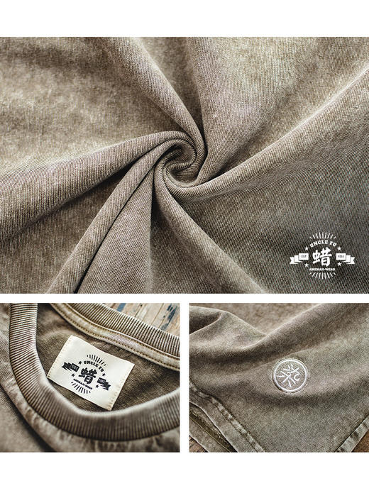 马登工装 日系复古水洗做旧蜡染短Tee阿美咔叽夏季休闲短袖T恤男 商品图7