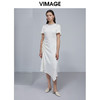 VIMAGE纬漫纪夏季新品纯色圆领通勤百搭透气不规则设计感小众长裙侧边系带连衣裙V1507129 商品缩略图2