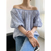 【别致设计感】一字肩泡泡袖 锁骨衬衫 清新可爱 小众娃娃衫 商品缩略图0