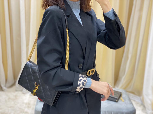 Becky菱形绗缝小羊皮链条包-黑色 商品图0