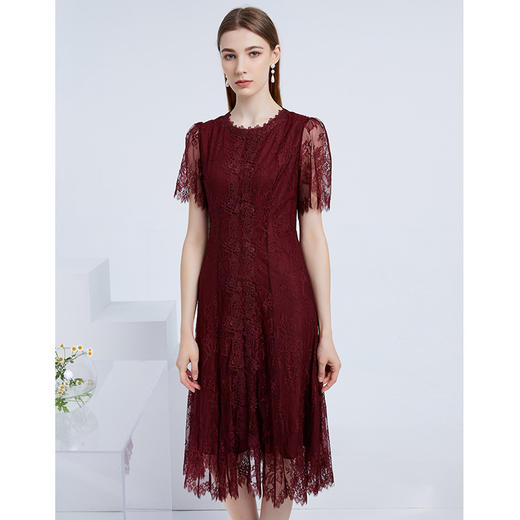 EITIE爱特爱夏季新款温柔花边领复古蕾丝收腰显瘦A字连衣裙 商品图3