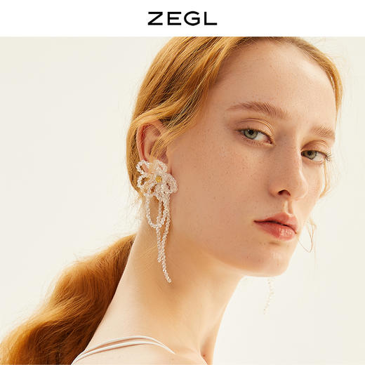 ZEGL花朵串珠耳环女夏季小众设计耳钉个性925银针高级感流苏耳饰 商品图1