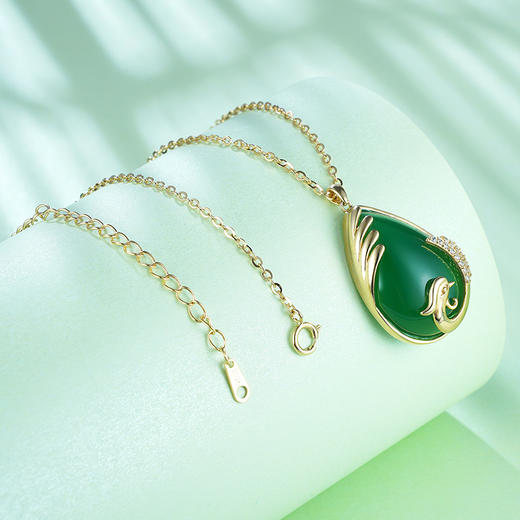 S925银【凤吟春】绿玉髓套链镀金项链【YL3840206】2105 商品图3