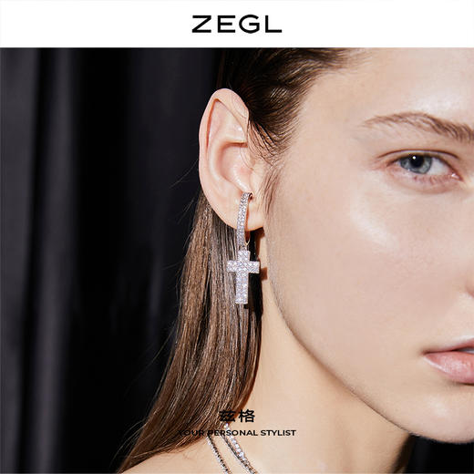 ZEGL设计师闪电十字架耳挂耳环女无耳洞耳夹简约冷淡风耳骨夹耳饰 商品图0