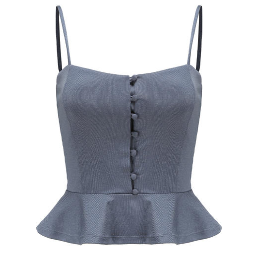 【高弹面料】火锅国潮丹宁系列带胸垫背心前排包扣下摆荷叶边瑜伽服 商品图3