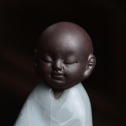 成艺品茶哥窑茶宠（青）可爱小和尚仿哥窑开片可养创意茶宠摆件 商品图2