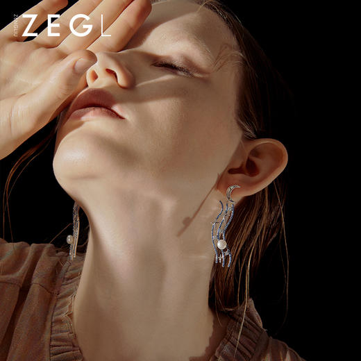 ZENGLIU设计师美人鱼系列线条耳环2021新款潮月亮耳钉女银针耳饰 商品图0