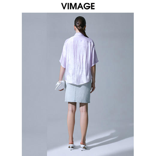 VIMAGE纬漫纪夏季新品纯色气质雪纺衬衫衬衣V1509116 商品图3