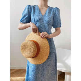 【斩男轻复古】 V领泡泡袖茶歇裙 显高显腰细 走路带风飘逸