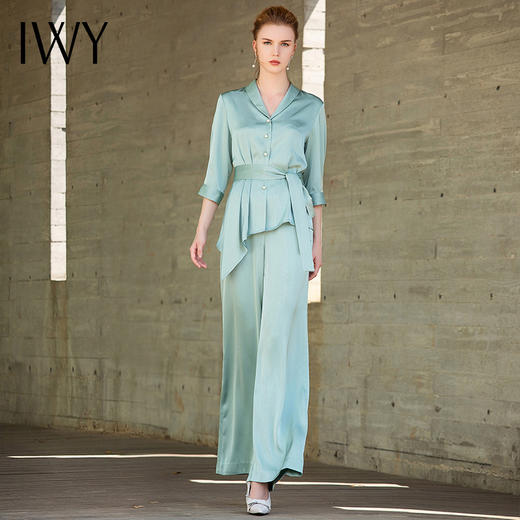 IWY/浅绿色薄款衬衫套装女不规则系带时尚套装气质穿搭职场女神工作服42B1+P2 商品图3