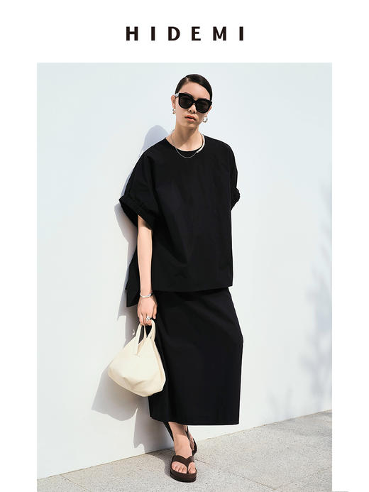 HIDEMI黑色简约大口袋设计感半身A字长裙 商品图7