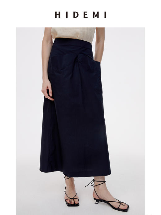 HIDEMI黑色简约大口袋设计感半身A字长裙 商品图10