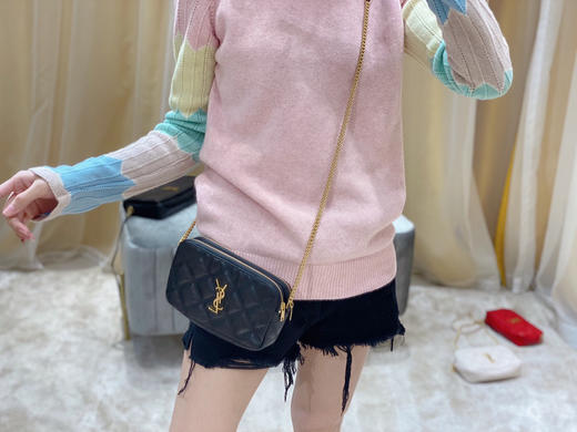 BECKY 菱形绗缝双拉链手拿链条包-黑色 商品图0