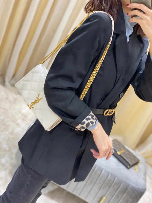 Becky菱形绗缝小羊皮链条包-白色 商品图1