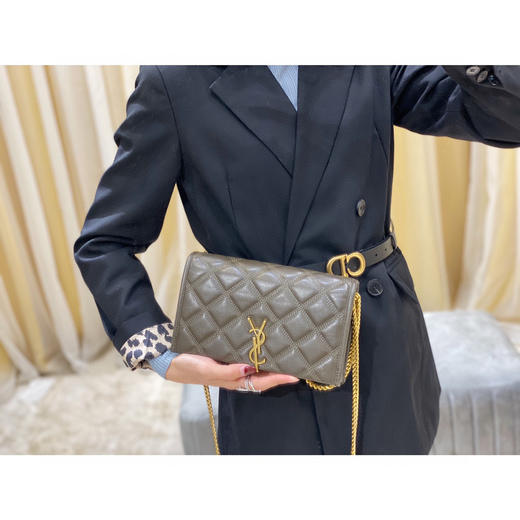 Becky菱形绗缝小羊皮链条包-灰色 商品图1