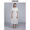 VIMAGE纬漫纪V领褶皱纯色百搭气质温柔风长裙仙女裙连衣裙V1507128 商品缩略图0