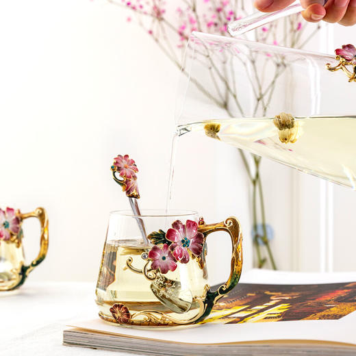 【清仓特惠3折，仅1套，无货退款】罗比罗丹珐琅彩创意花茶水杯花语雏菊水具套装（三件套）R-14901J 商品图3
