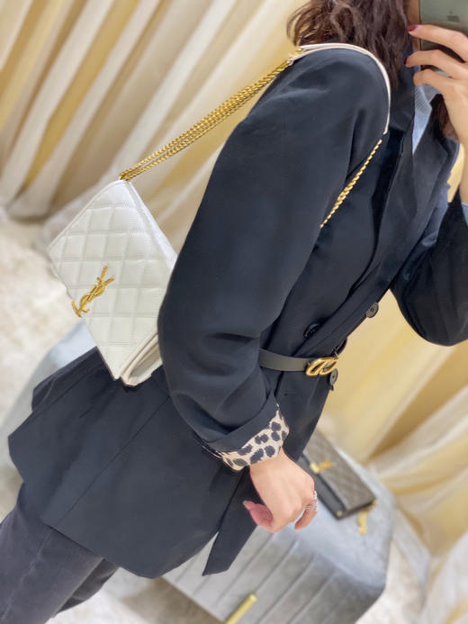 Becky菱形绗缝小羊皮链条包-白色 商品图0