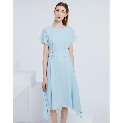 EITIE爱特爱夏季新款时尚气质圆领显瘦纯色简约连衣裙女59076107 商品图2