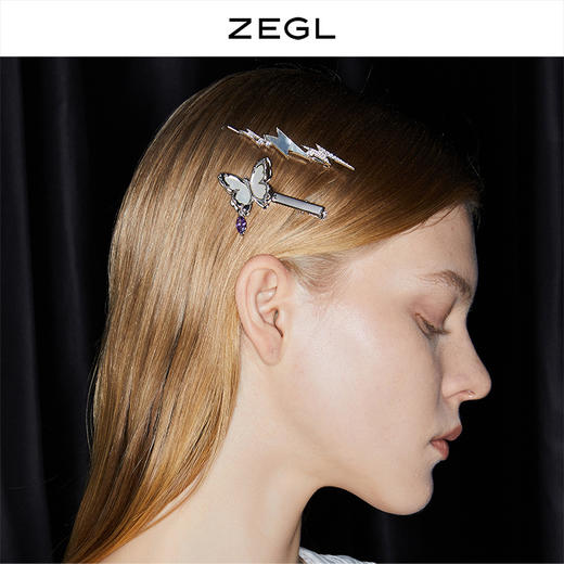 ZEGL设计师贝壳闪电发夹女后脑勺一字夹简约气质百搭发卡甜酷发饰 商品图1
