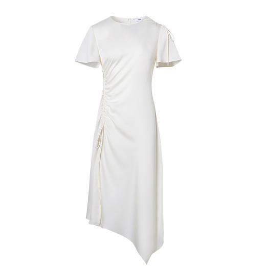 VIMAGE纬漫纪夏季新品纯色圆领通勤百搭透气不规则设计感小众长裙侧边系带连衣裙V1507129 商品图5