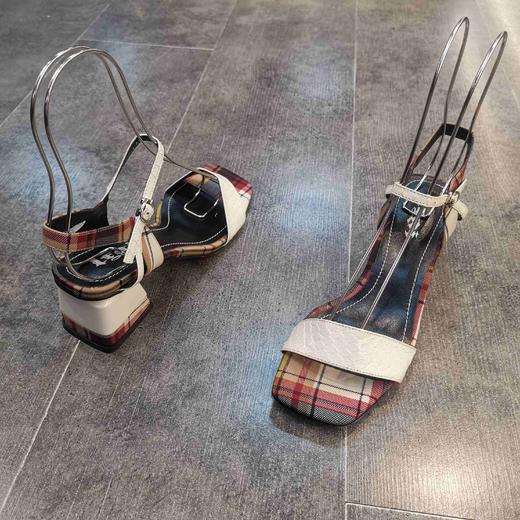 lfgj jeans AG802 蛇皮格子布拼接中粗跟女凉鞋 商品图11